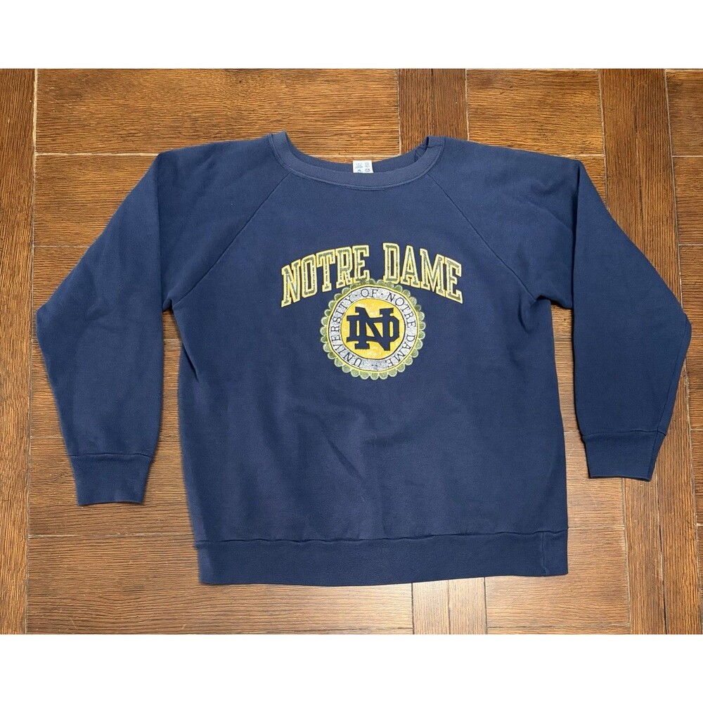 Vintage 80s Notre Dame Fighting Irish Women’s Size XL Made In USA Crewneck Navy